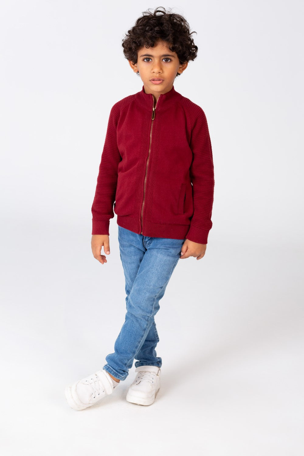 Boy's Pullover With Front Zipper And Long Sleeves