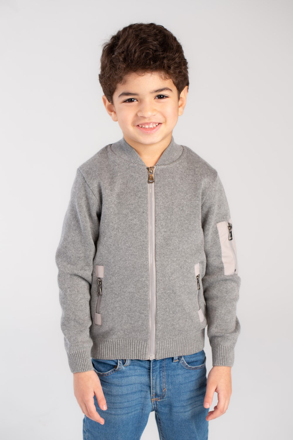 Boy's Slim Fit Full Zipper Padded Basic Wool Pullover With Unique Style
