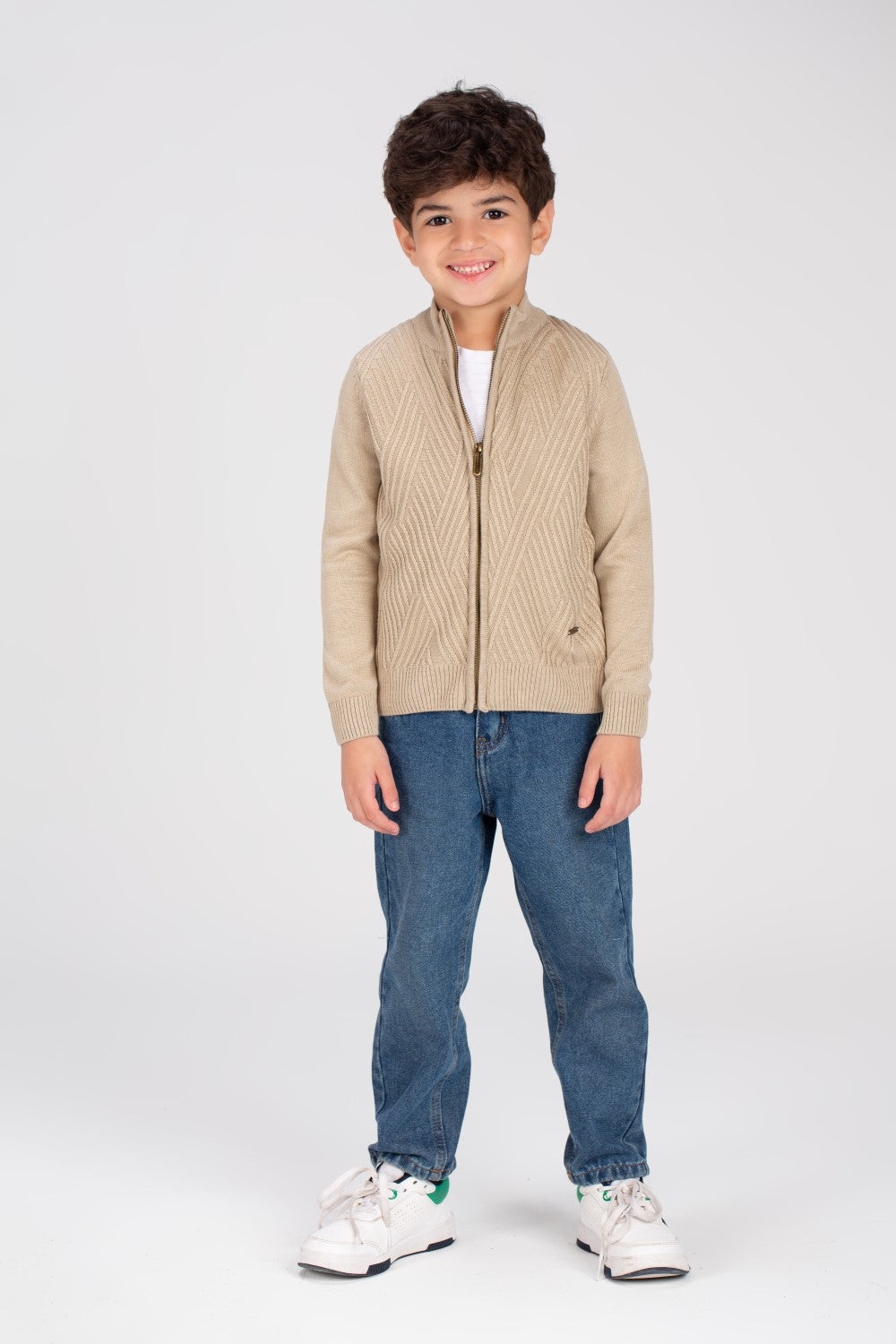 Boy's Full Zipper Padded Basic Wool Pullover With Unique Style