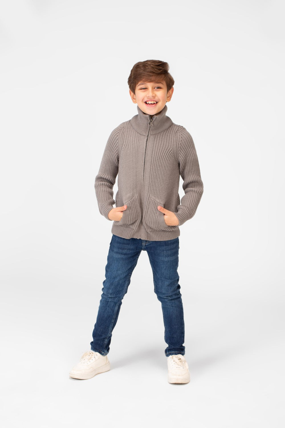 Boy's knit pullover with High Neck And Full Zip