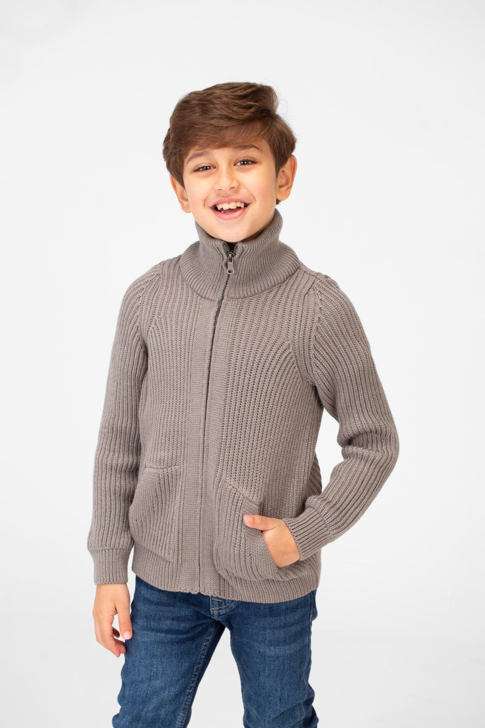 Boy's knit pullover with High Neck And Full Zip