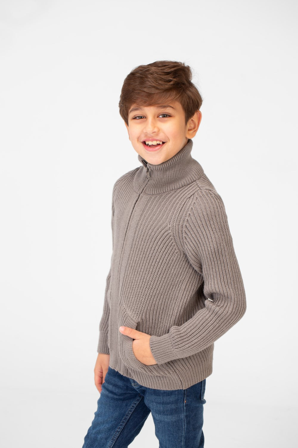 Boy's knit pullover with High Neck And Full Zip