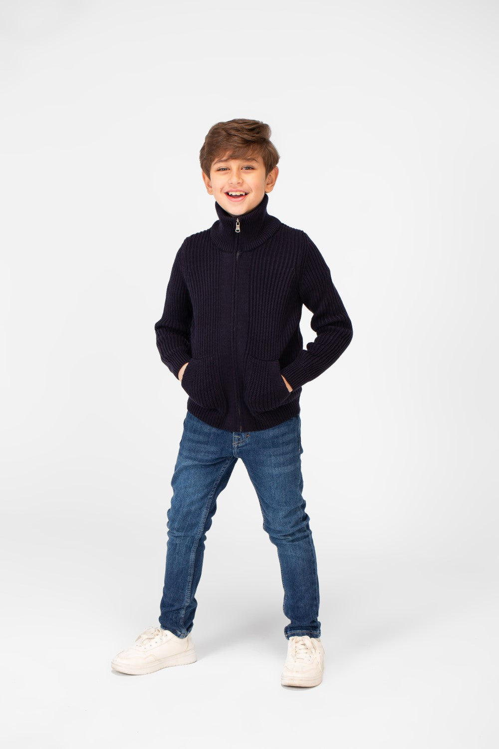 Boy's knit pullover with High Neck And Full Zip