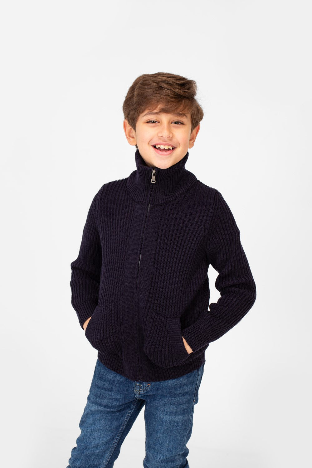 Boy's knit pullover with High Neck And Full Zip