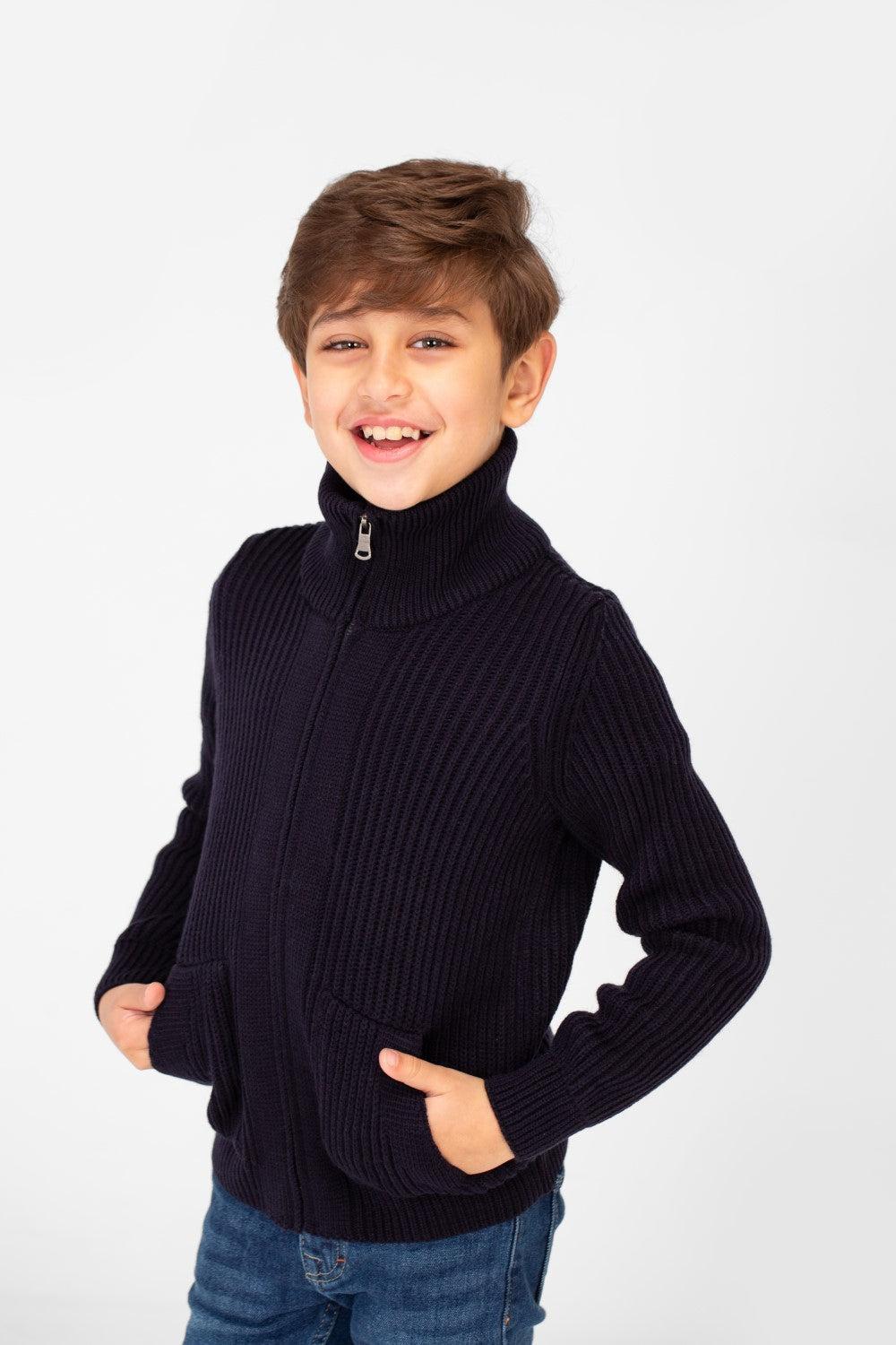 Boy's knit pullover with High Neck And Full Zip