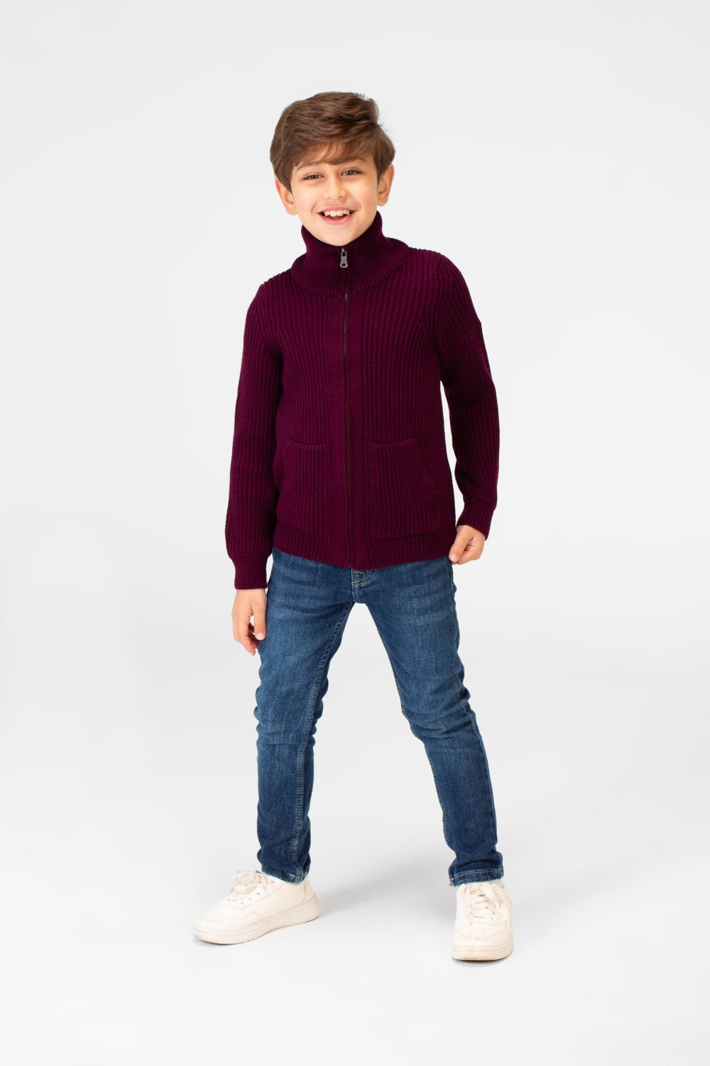 Boy's knit pullover with High Neck And Full Zip