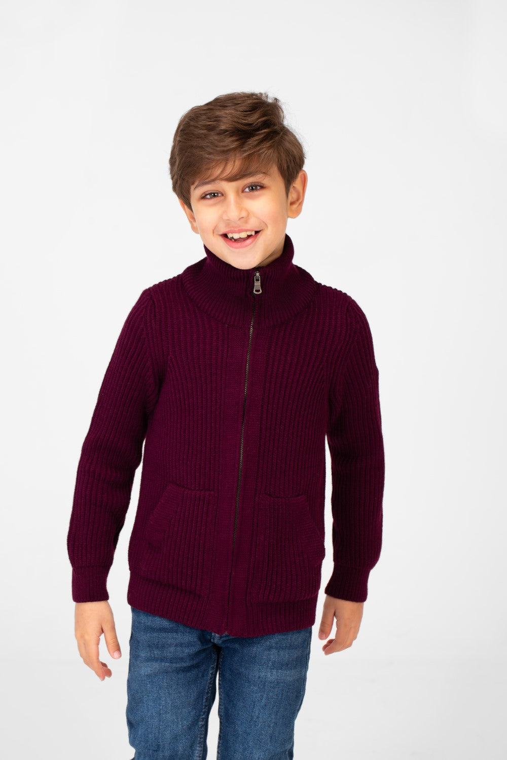 Boy's knit pullover with High Neck And Full Zip