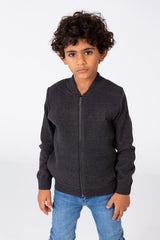 Boy's Round Neck Pullover With Tomato Print And A Zipper On The Front