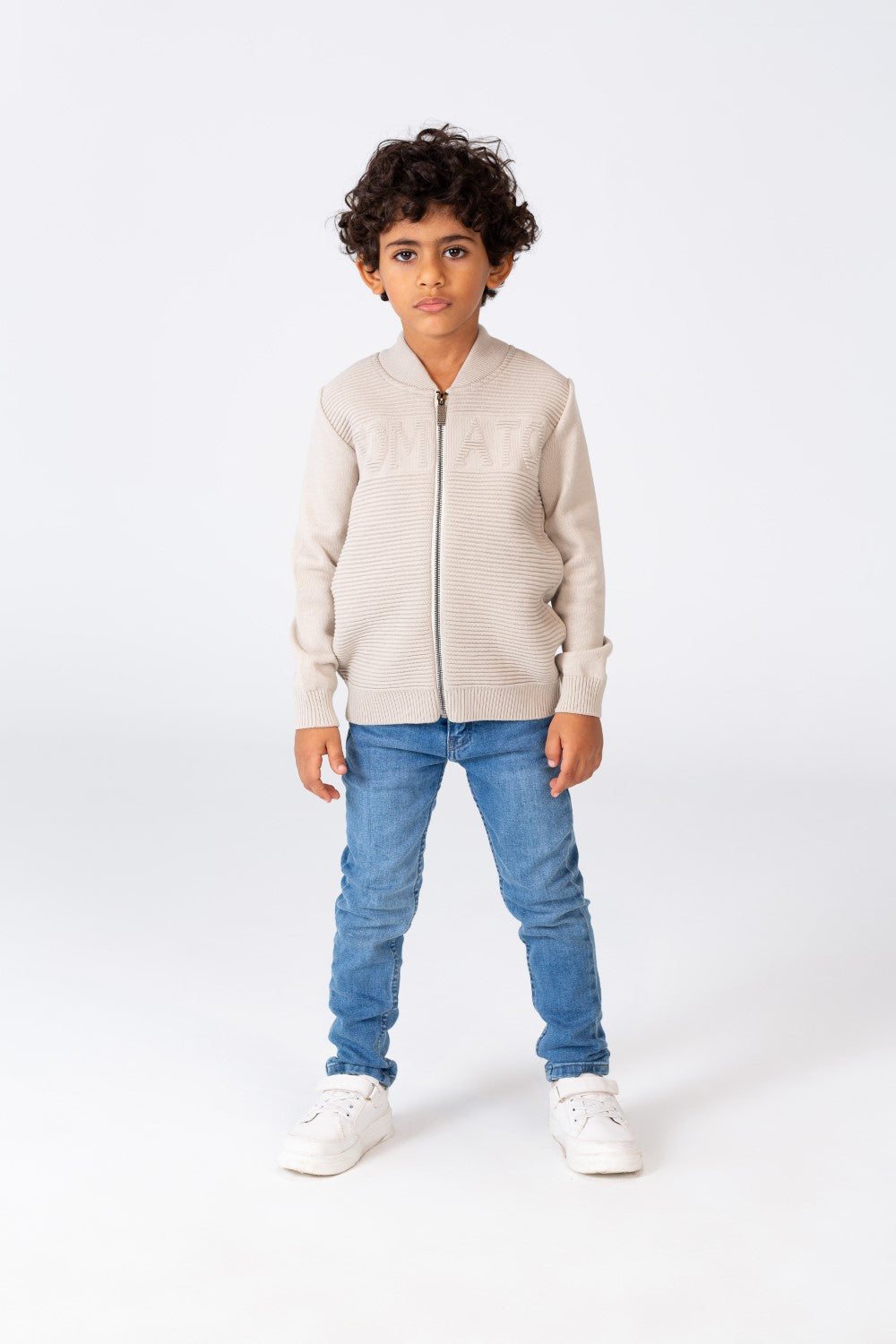 Boy's Round Neck Pullover With Tomato Print And A Zipper On The Front