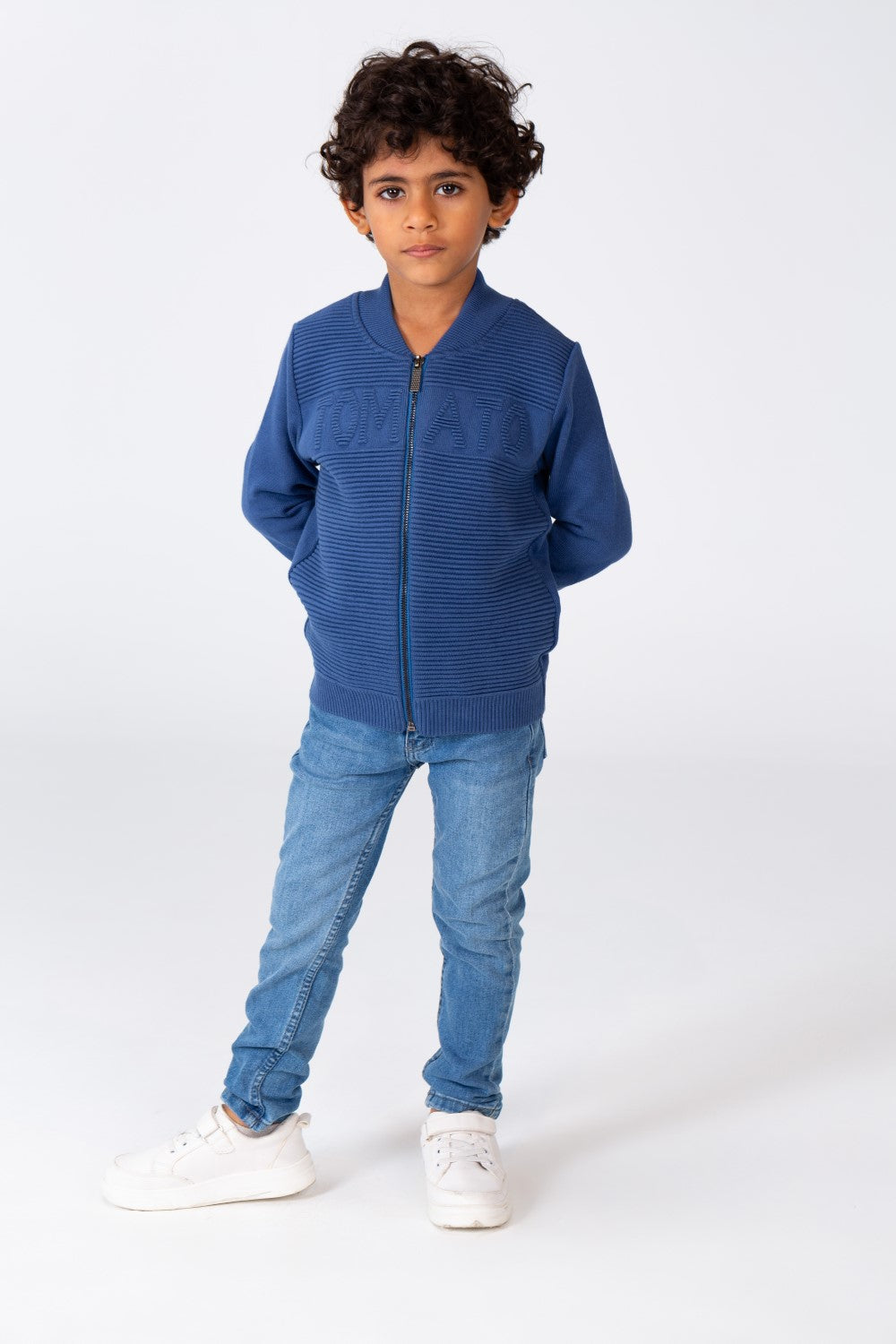 Boy's Round Neck Pullover With Tomato Print And A Zipper On The Front