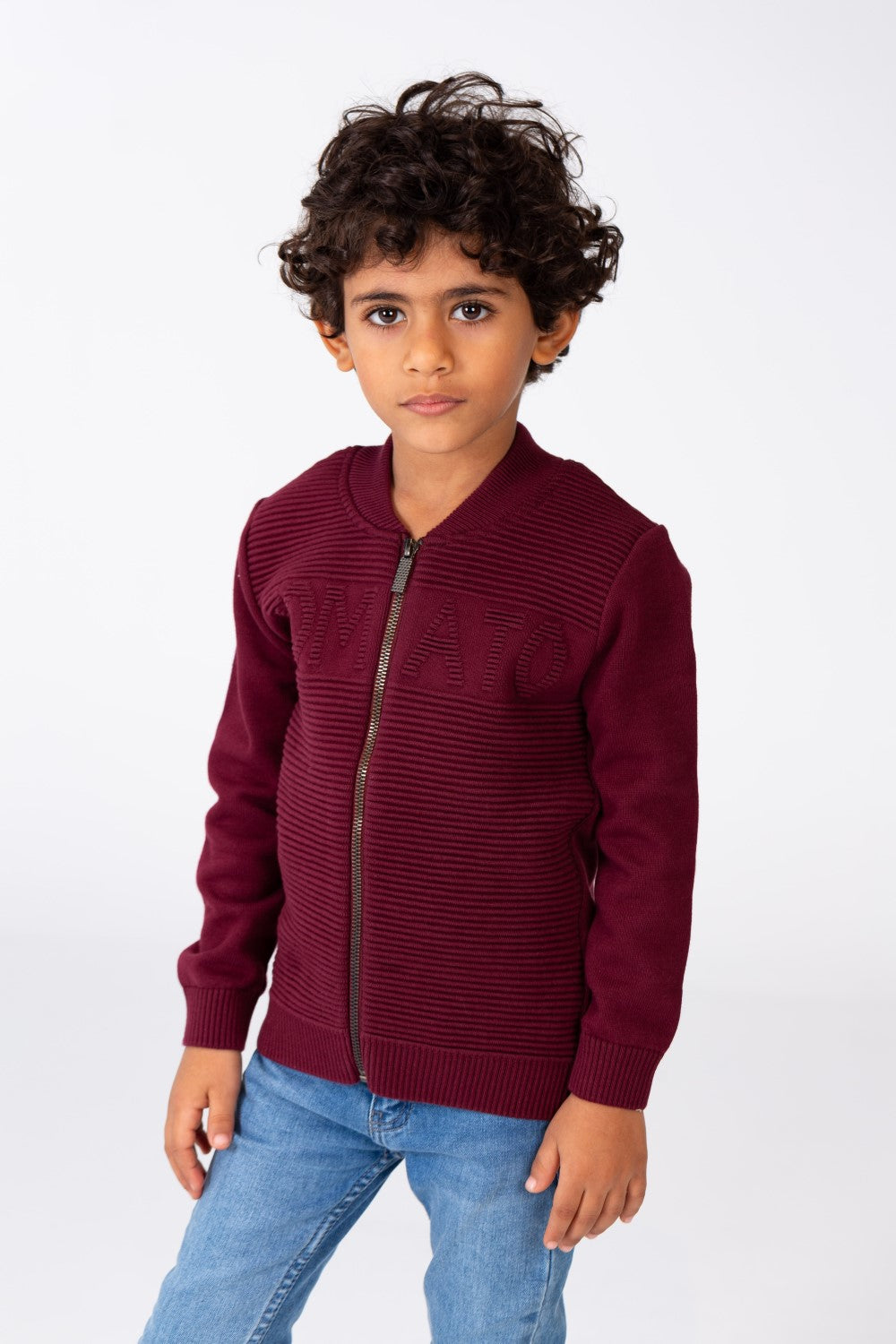 Boy's Round Neck Pullover With Tomato Print And A Zipper On The Front