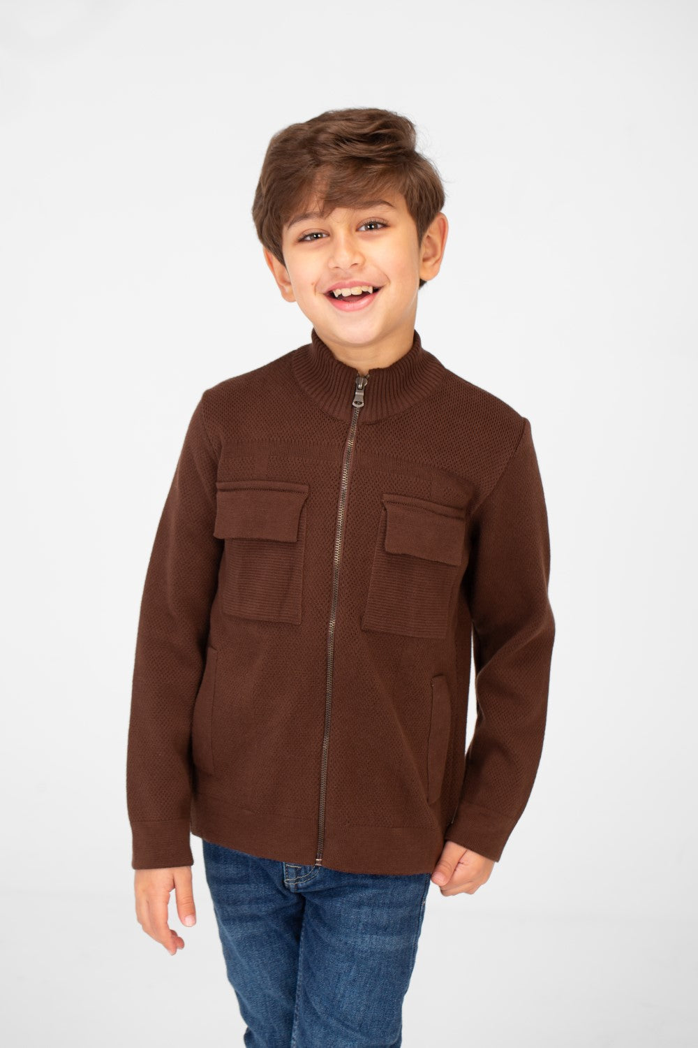Boy's Cotton Pullover With Full Zip Closure And Pockets