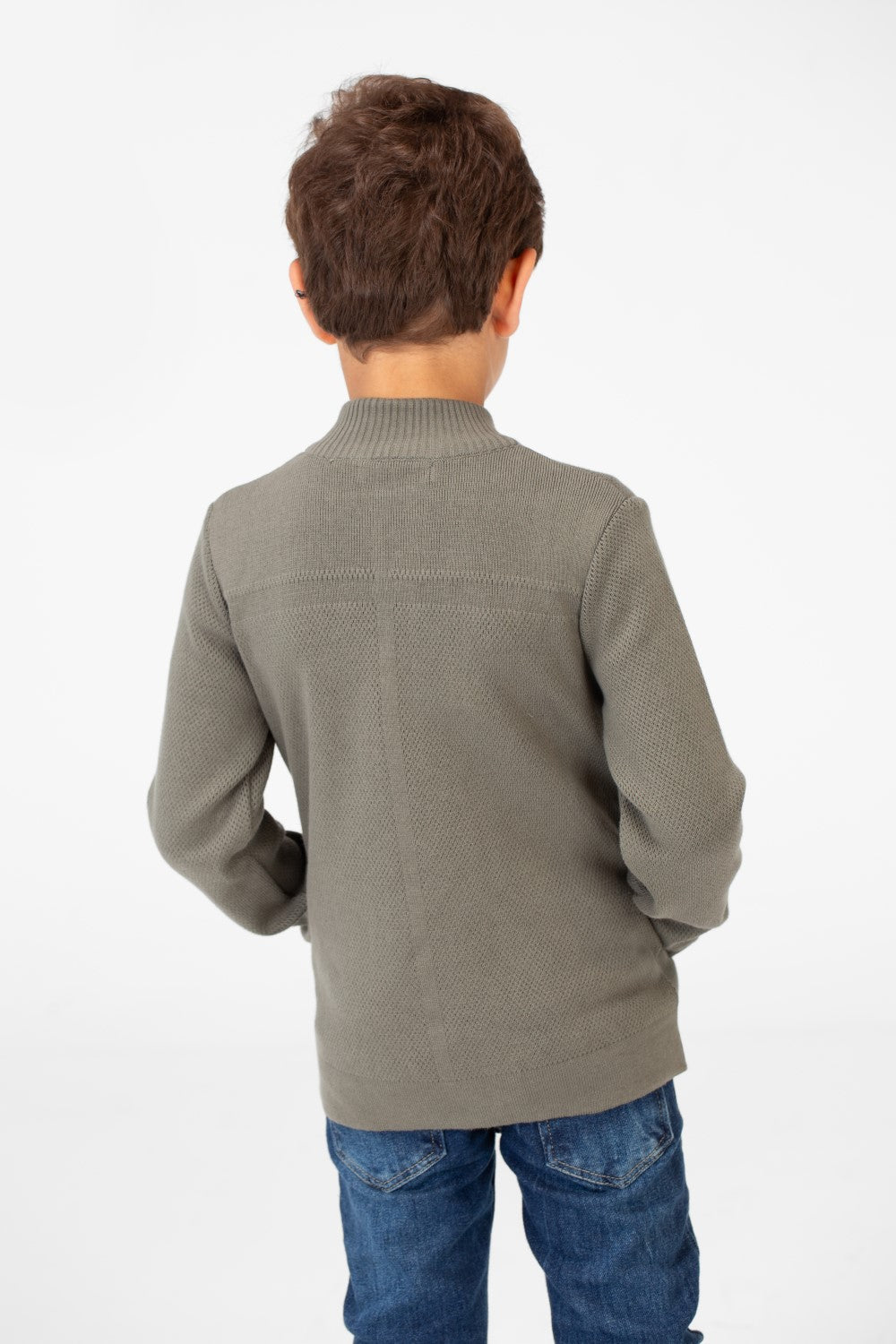 Boy's Cotton Pullover With Full Zip Closure And Pockets