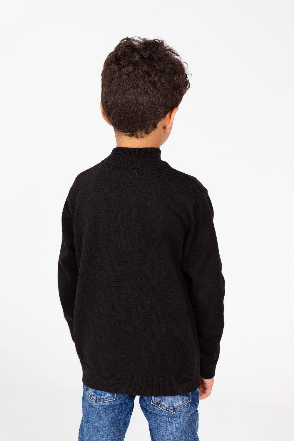 Boy's Pullover Sweater With Front Zipper And Long Sleeves
