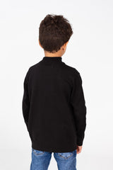 Boy's Pullover Sweater With Front Zipper And Long Sleeves