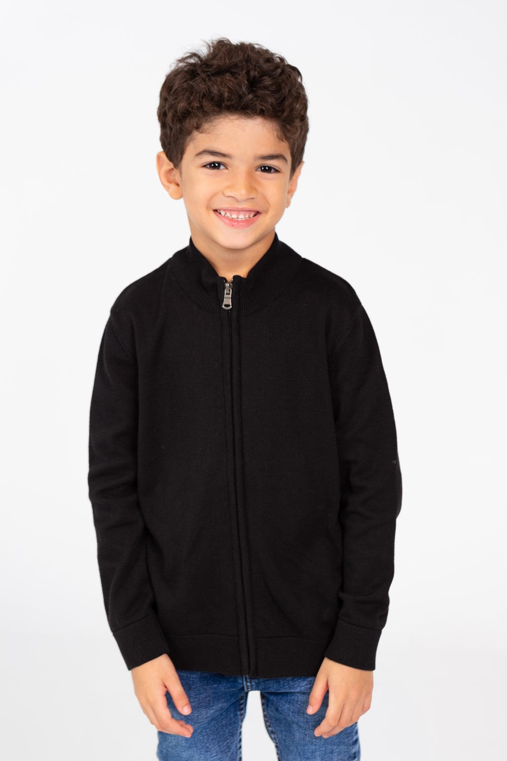 Boy's Pullover Sweater With Front Zipper And Long Sleeves