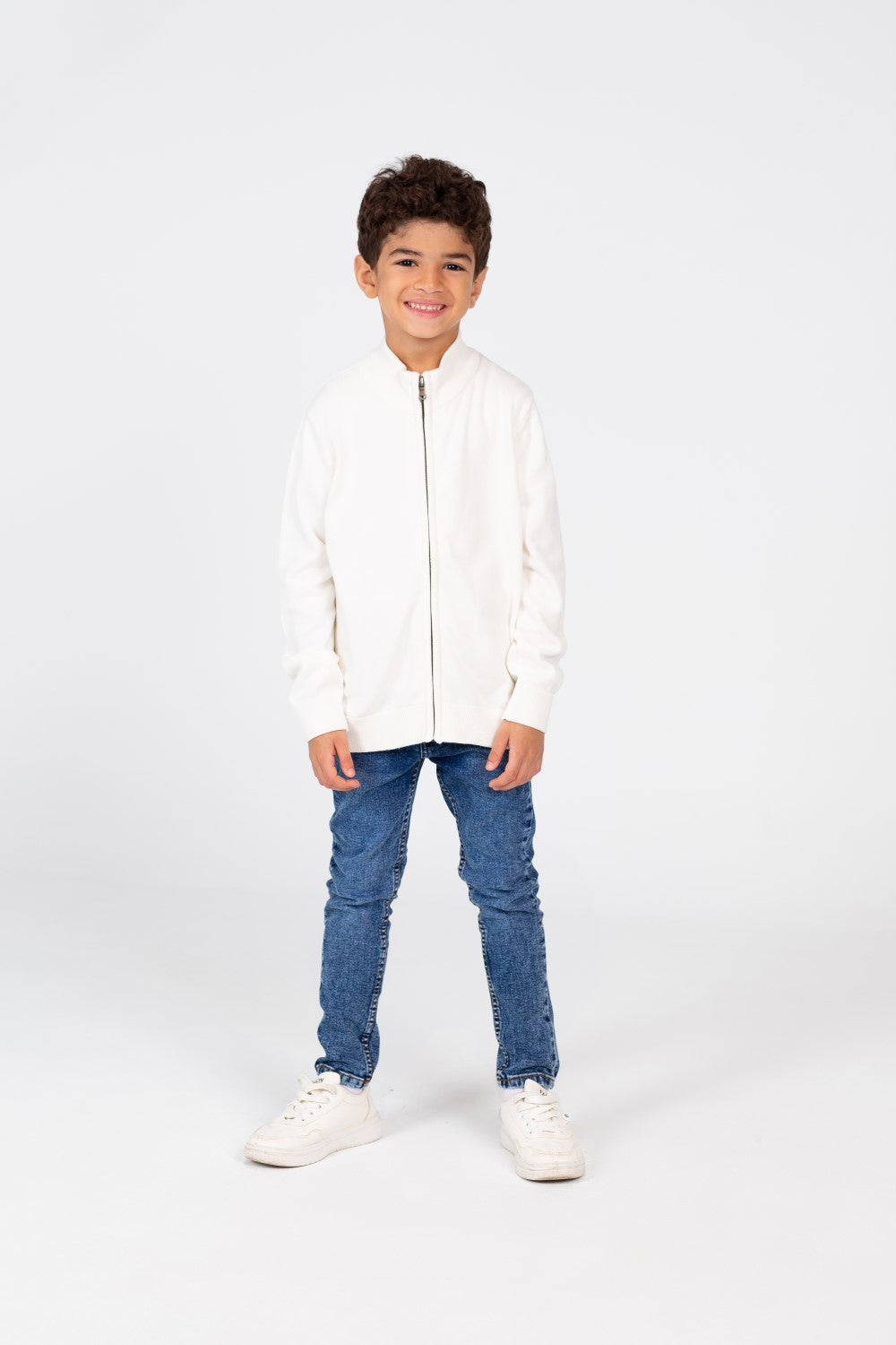 Boy's Pullover Sweater With Front Zipper And Long Sleeves