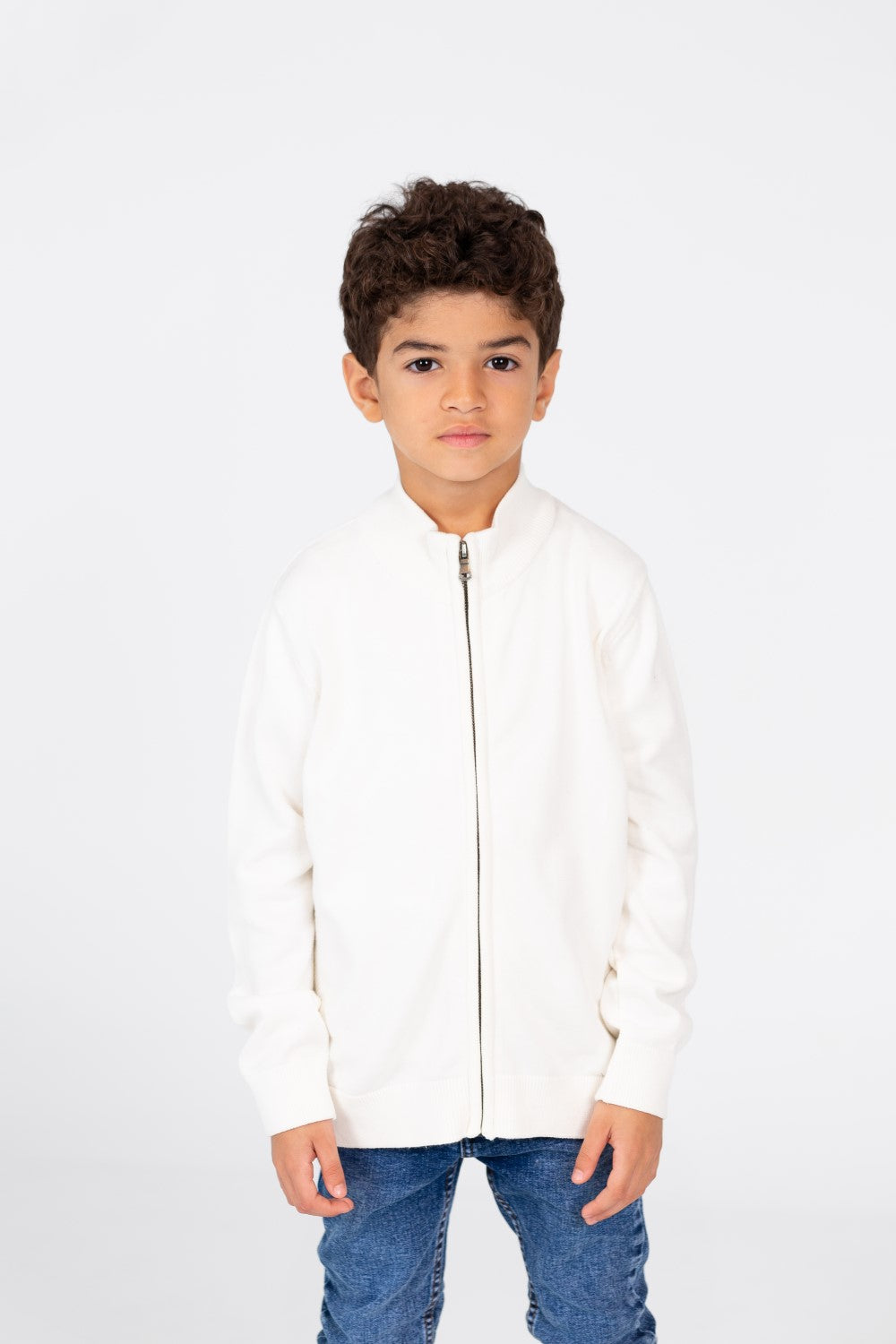 Boy's Pullover Sweater With Front Zipper And Long Sleeves