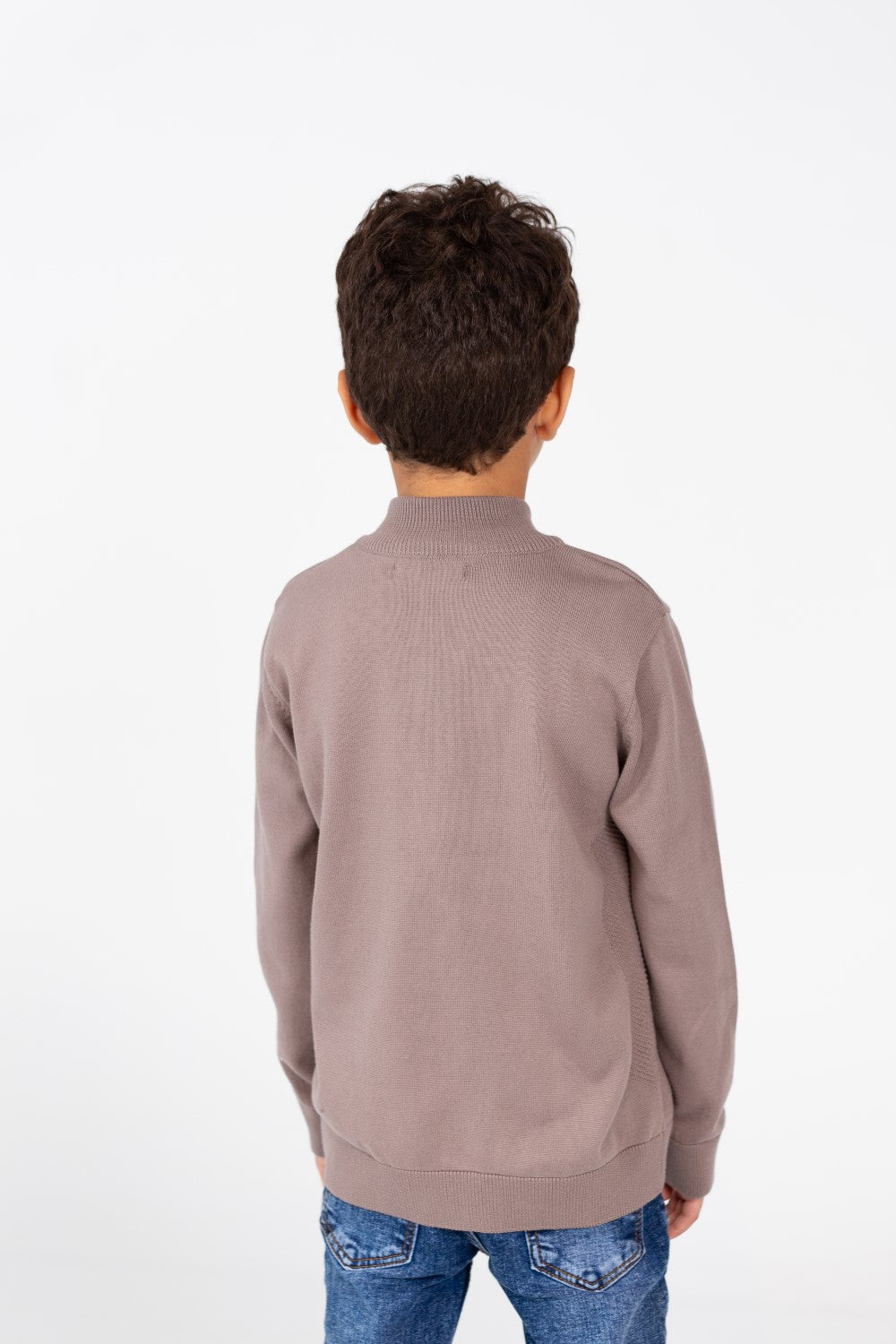 Boy's Pullover Sweater With Front Zipper And Long Sleeves