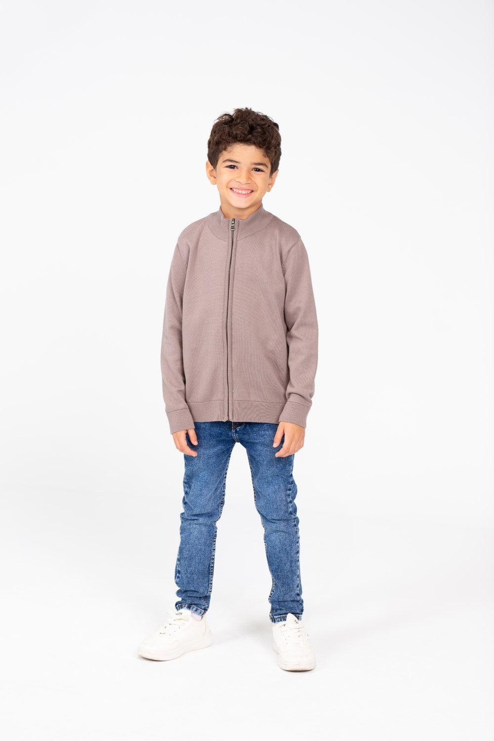 Boy's Pullover Sweater With Front Zipper And Long Sleeves