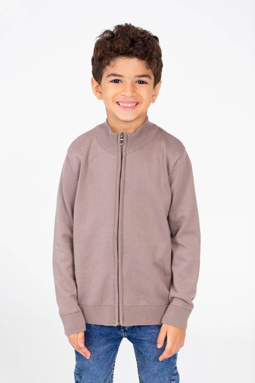 Boy's Pullover Sweater With Front Zipper And Long Sleeves