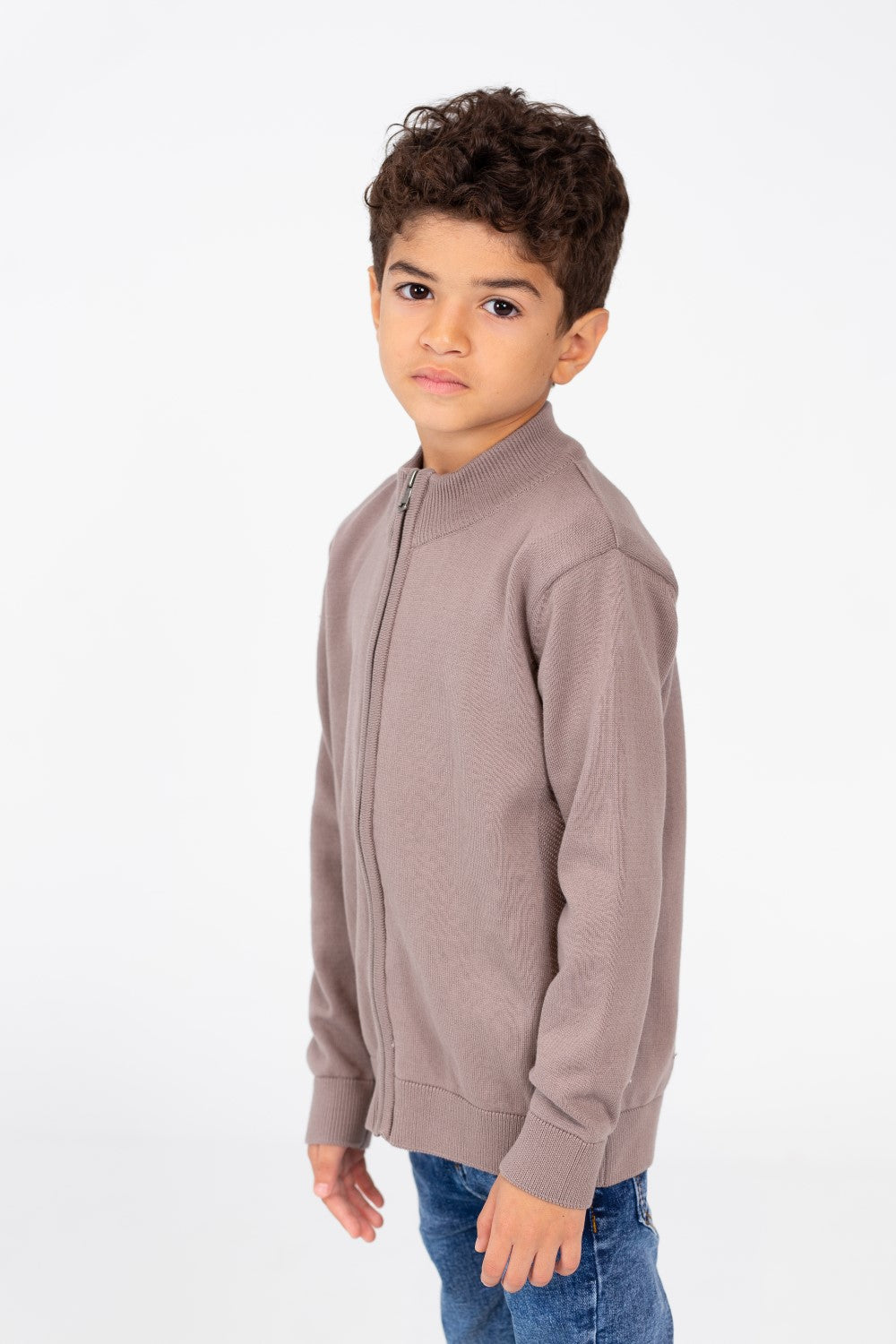 Boy's Pullover Sweater With Front Zipper And Long Sleeves
