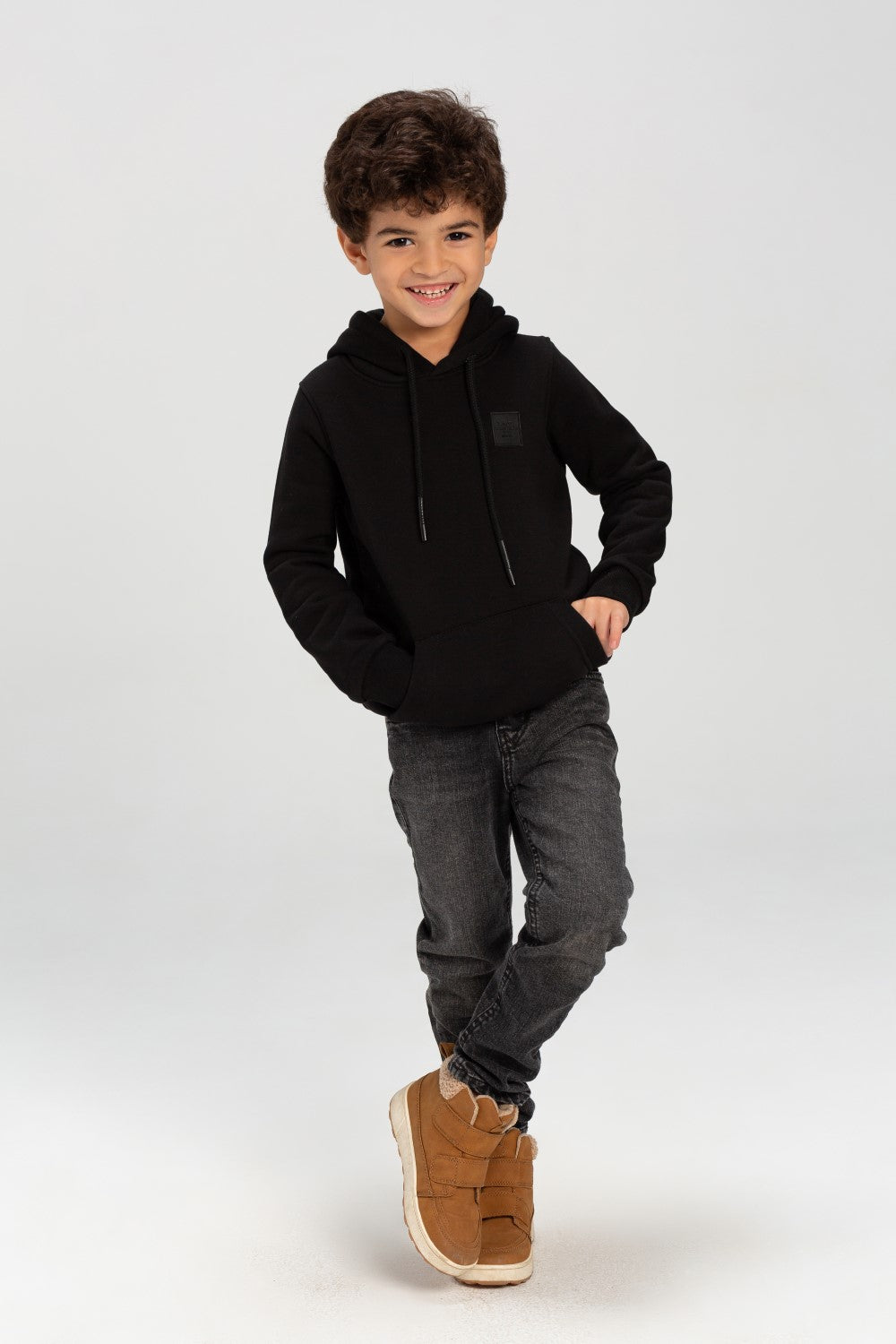 Boy's Slim Fit Hoodie Made Of Comfort Melton Padded Basic Sweatshirt