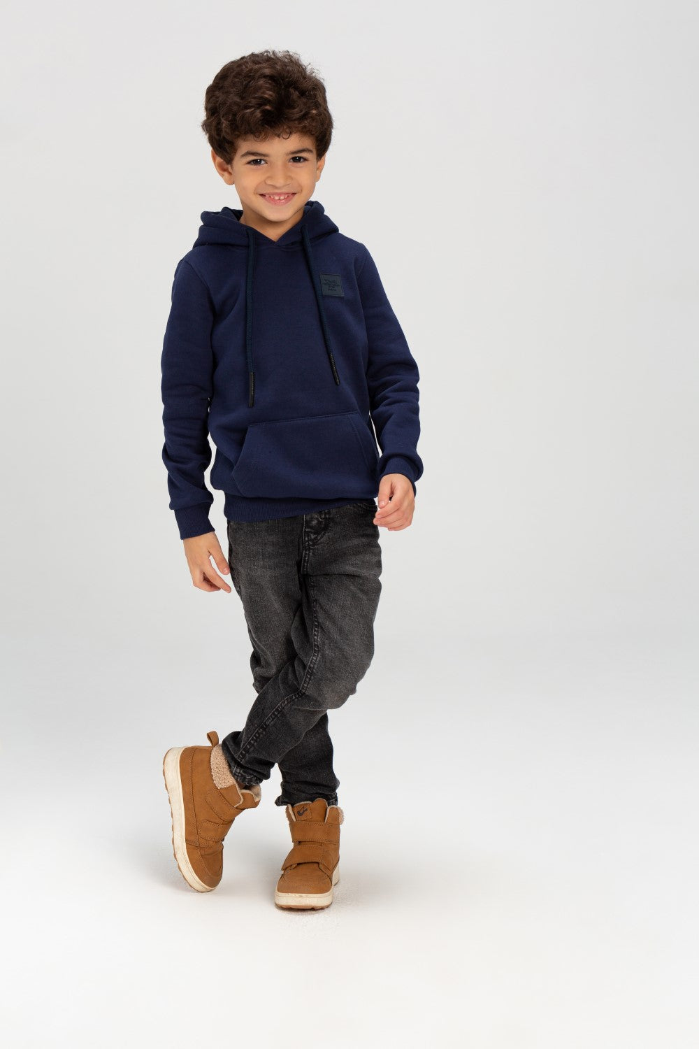 Boy's Slim Fit Hoodie Made Of Comfort Melton Padded Basic Sweatshirt