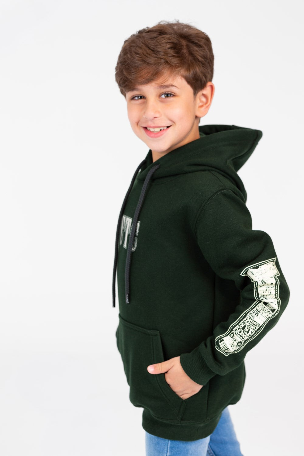 Boy's Hoodie Sweatshirt With Front And Shoulder Print