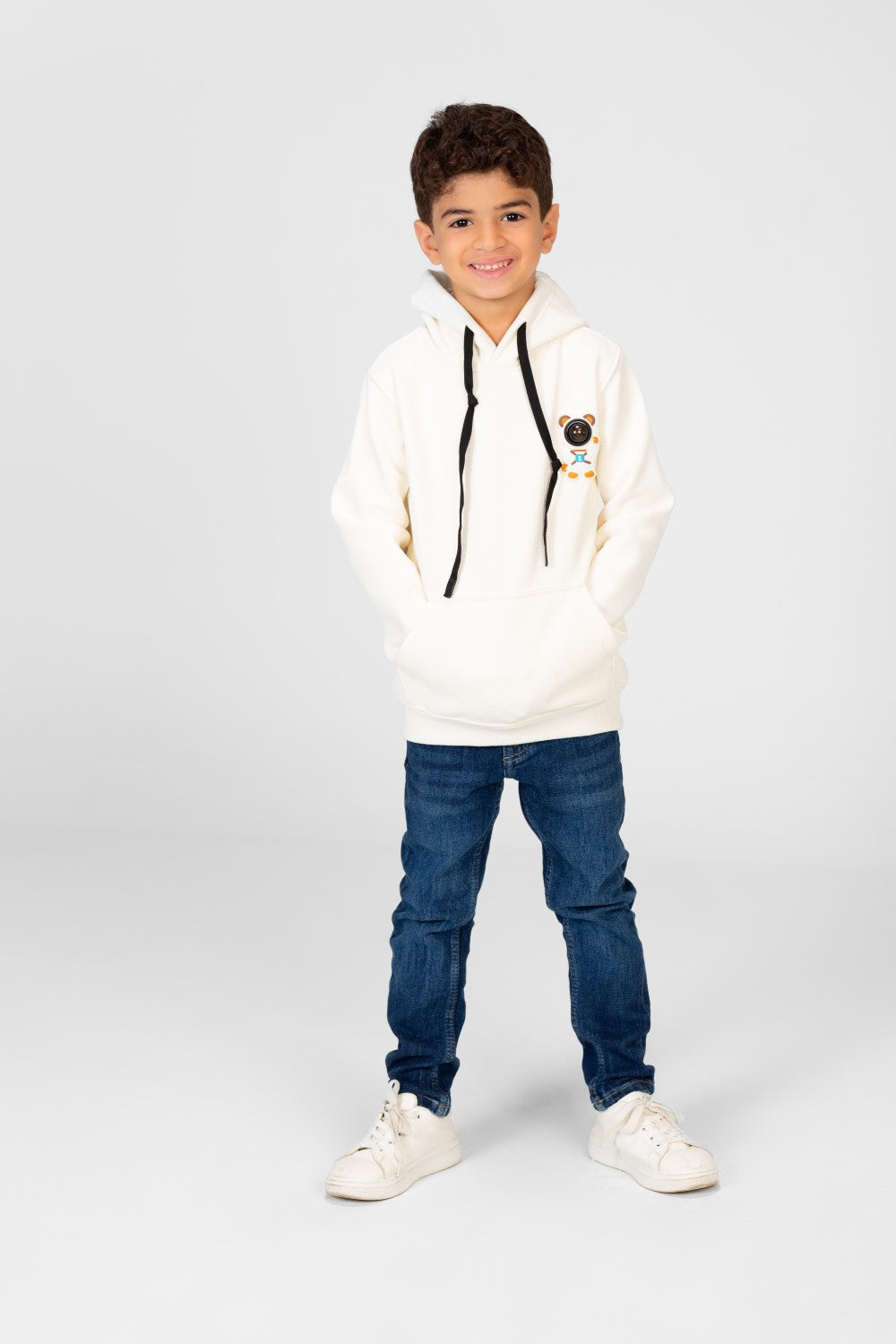 Boy's Hooded Sweatshirt With Front Print And Kangaroo Pocket
