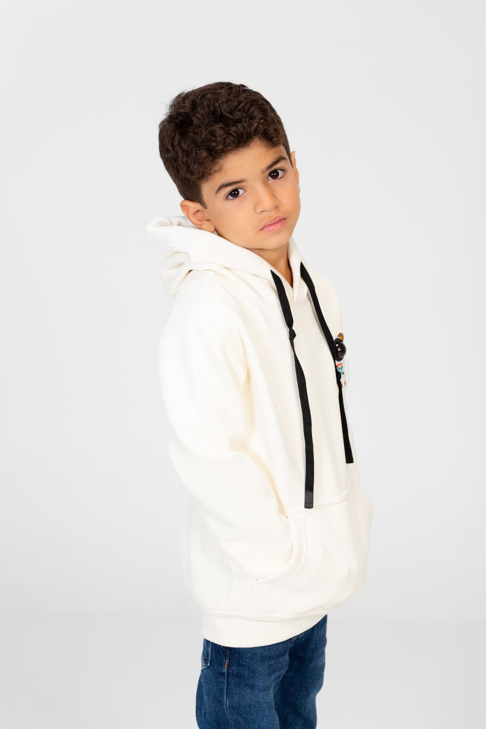 Boy's Hooded Sweatshirt With Front Print And Kangaroo Pocket