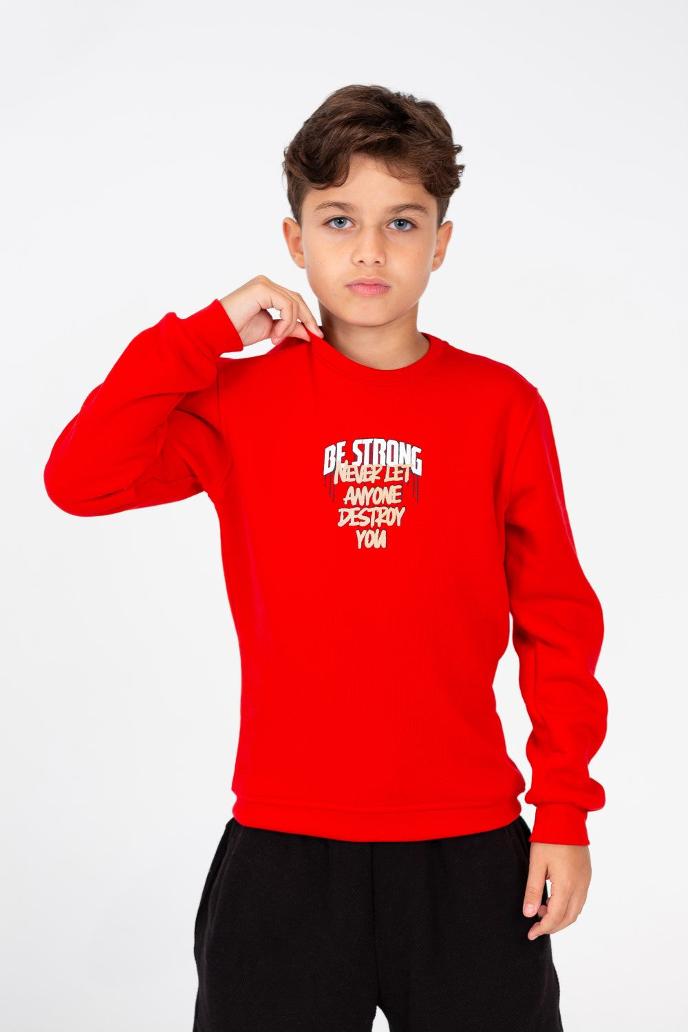 Boy's Sweatshirt With A Round Neck And Front Print