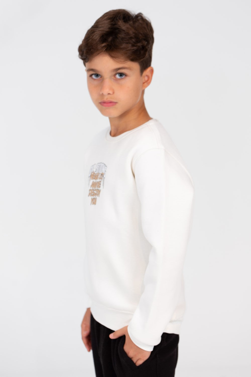 Boy's Sweatshirt With A Round Neck And Front Print