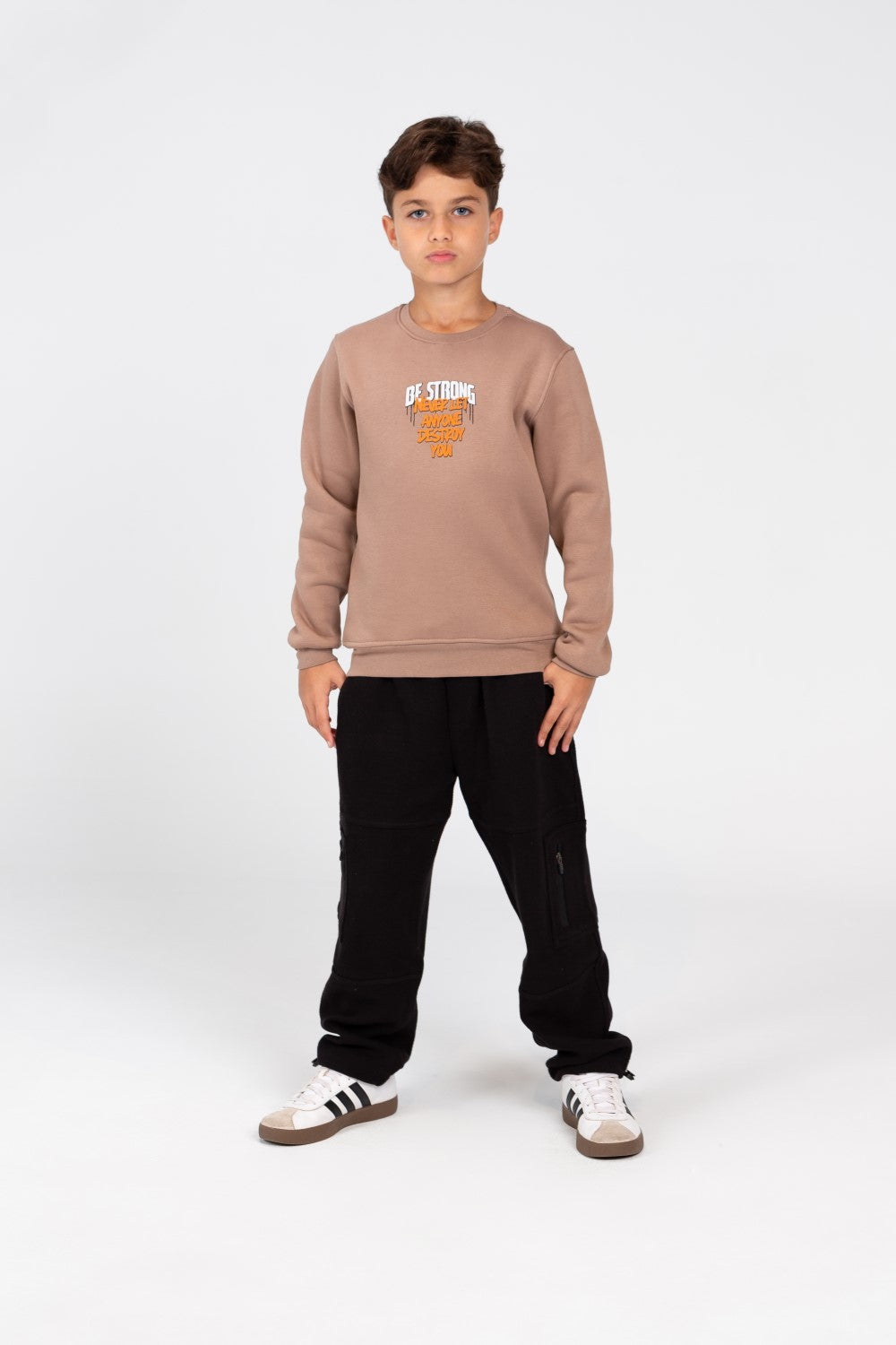 Boy's Sweatshirt With A Round Neck And Front Print