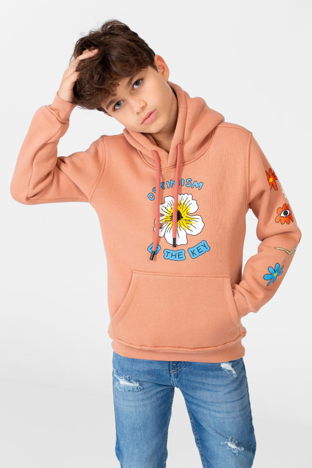 Boy's Hooded Sweatshirt With Front And Shoulder Print