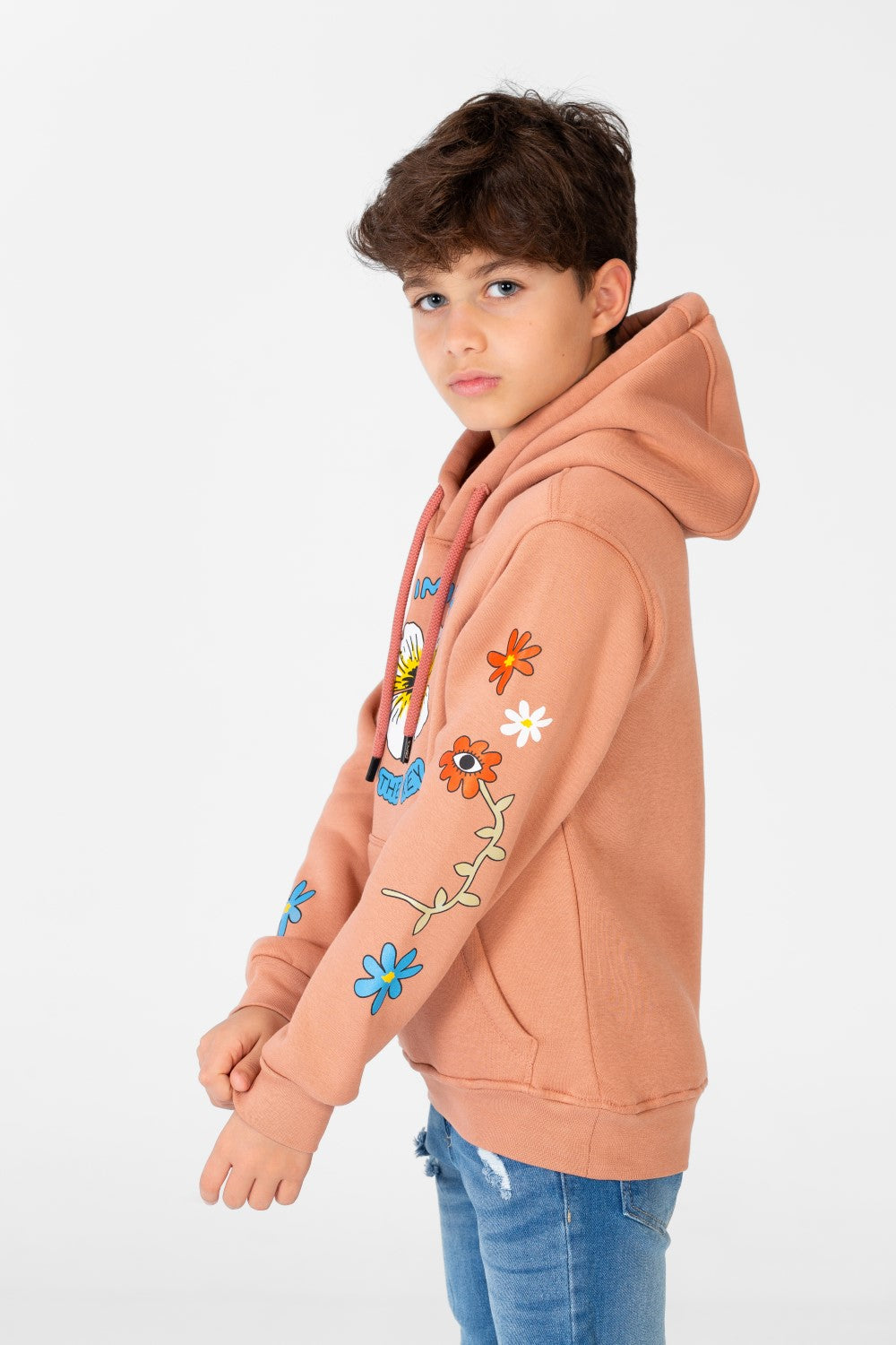 Boy's Hooded Sweatshirt With Front And Shoulder Print