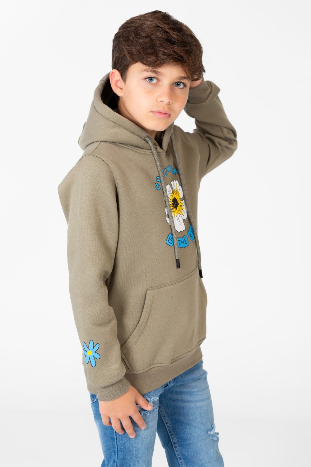 Boy's Hooded Sweatshirt With Front And Shoulder Print