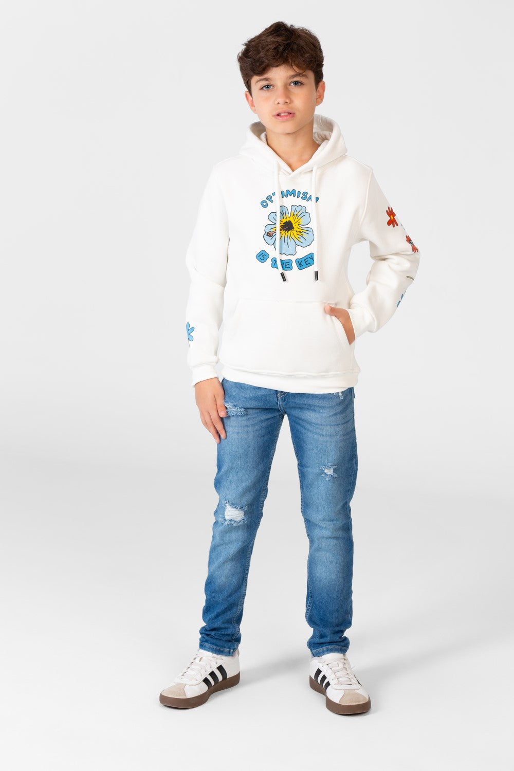 Boy's Hooded Sweatshirt With Front And Shoulder Print
