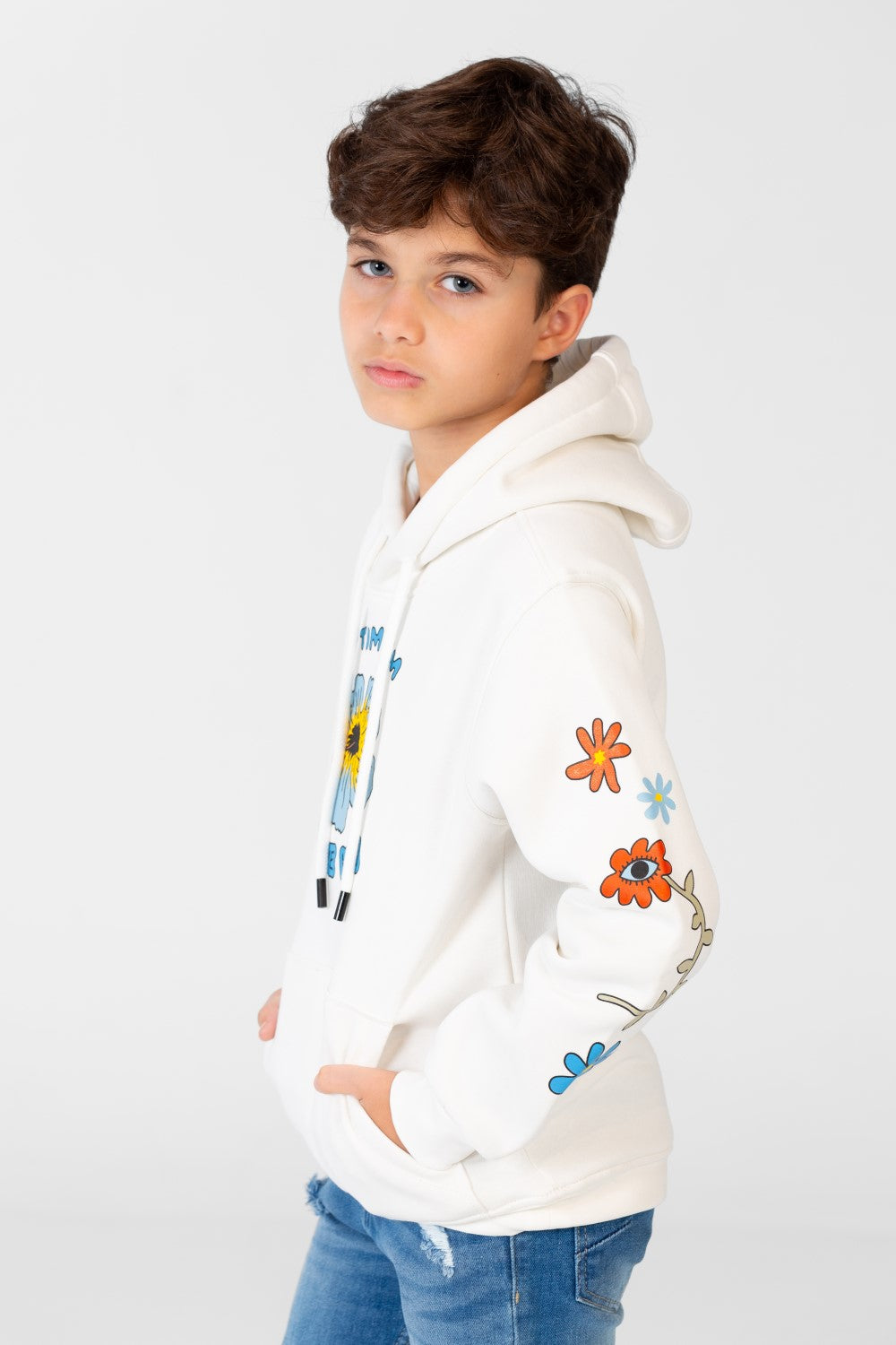 Boy's Hooded Sweatshirt With Front And Shoulder Print