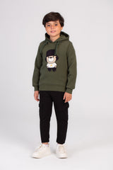 Boy's Hoodie Front Printed Hooded Comfort Melton Padded Sweatshirt Perfect For Chilly Days