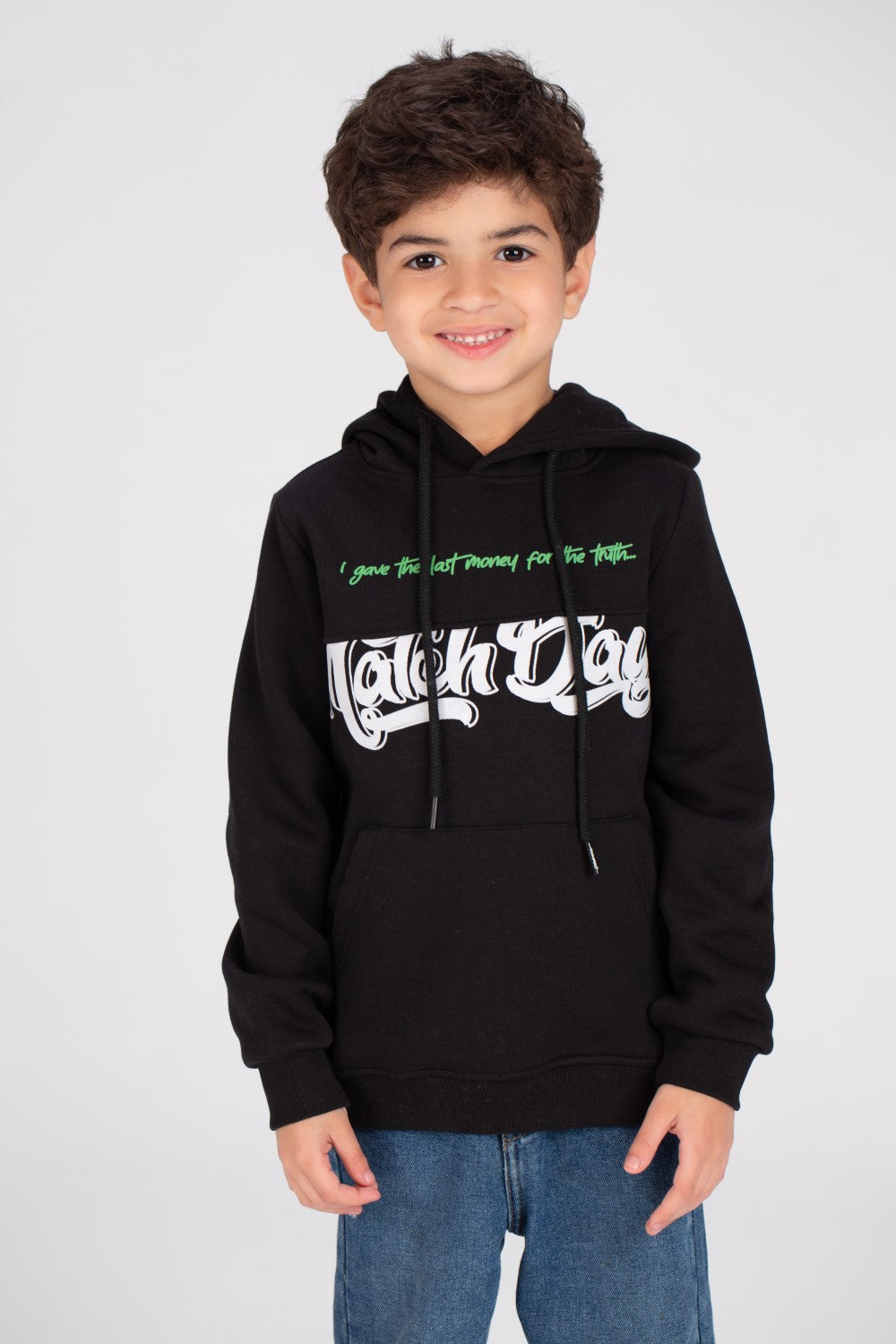 Boy's Regular Fit Hooded Melton Padded Back & Front Printed Hoodie Sweatshirt