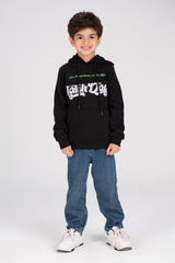 Boy's Regular Fit Hooded Melton Padded Back & Front Printed Hoodie Sweatshirt