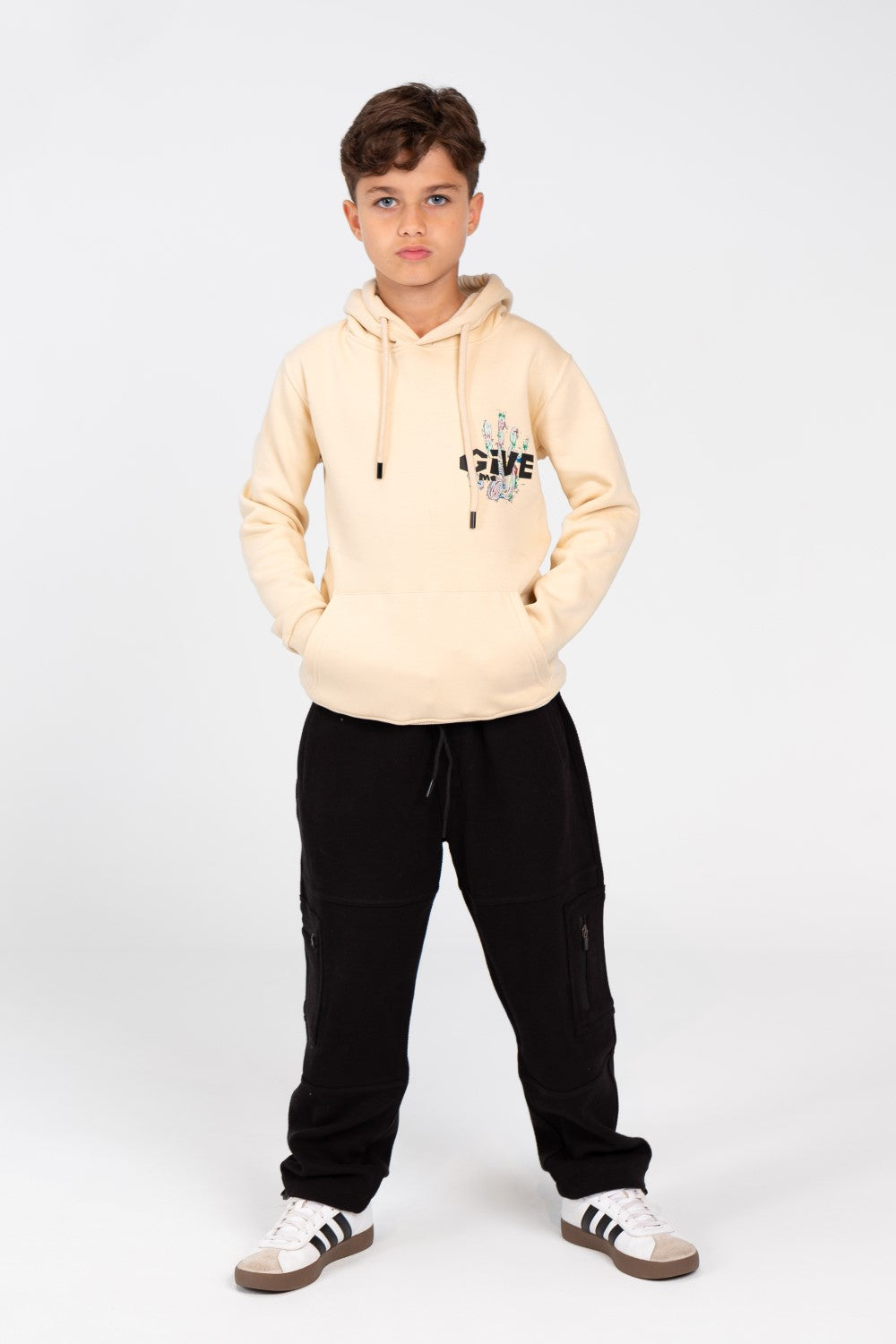 Boy's Hoodie Sweatshirt With Front Pocket In Practical Melton Material