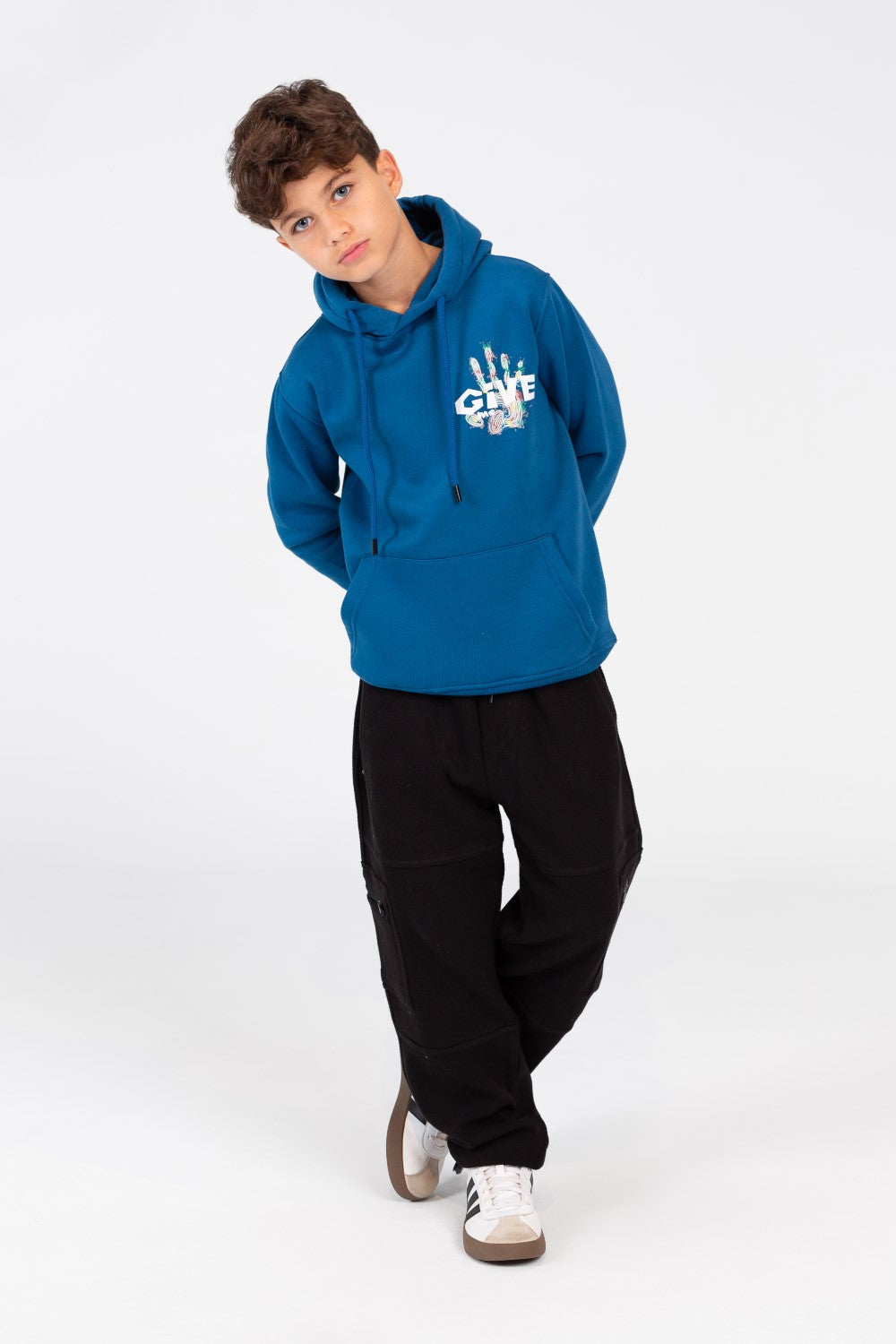 Boy's Hoodie Sweatshirt With Front Pocket In Practical Melton Material