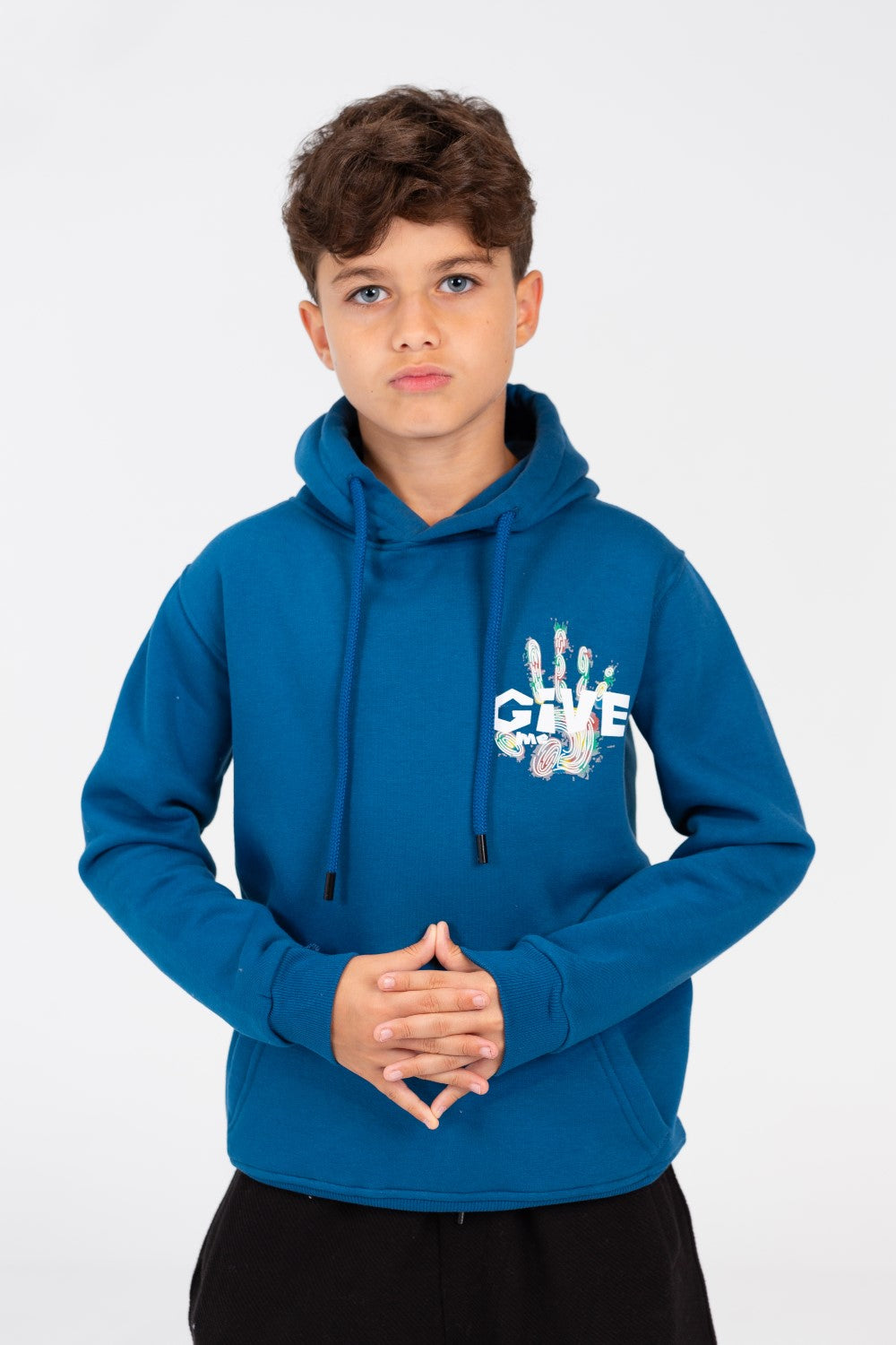 Boy's Hoodie Sweatshirt With Front Pocket In Practical Melton Material