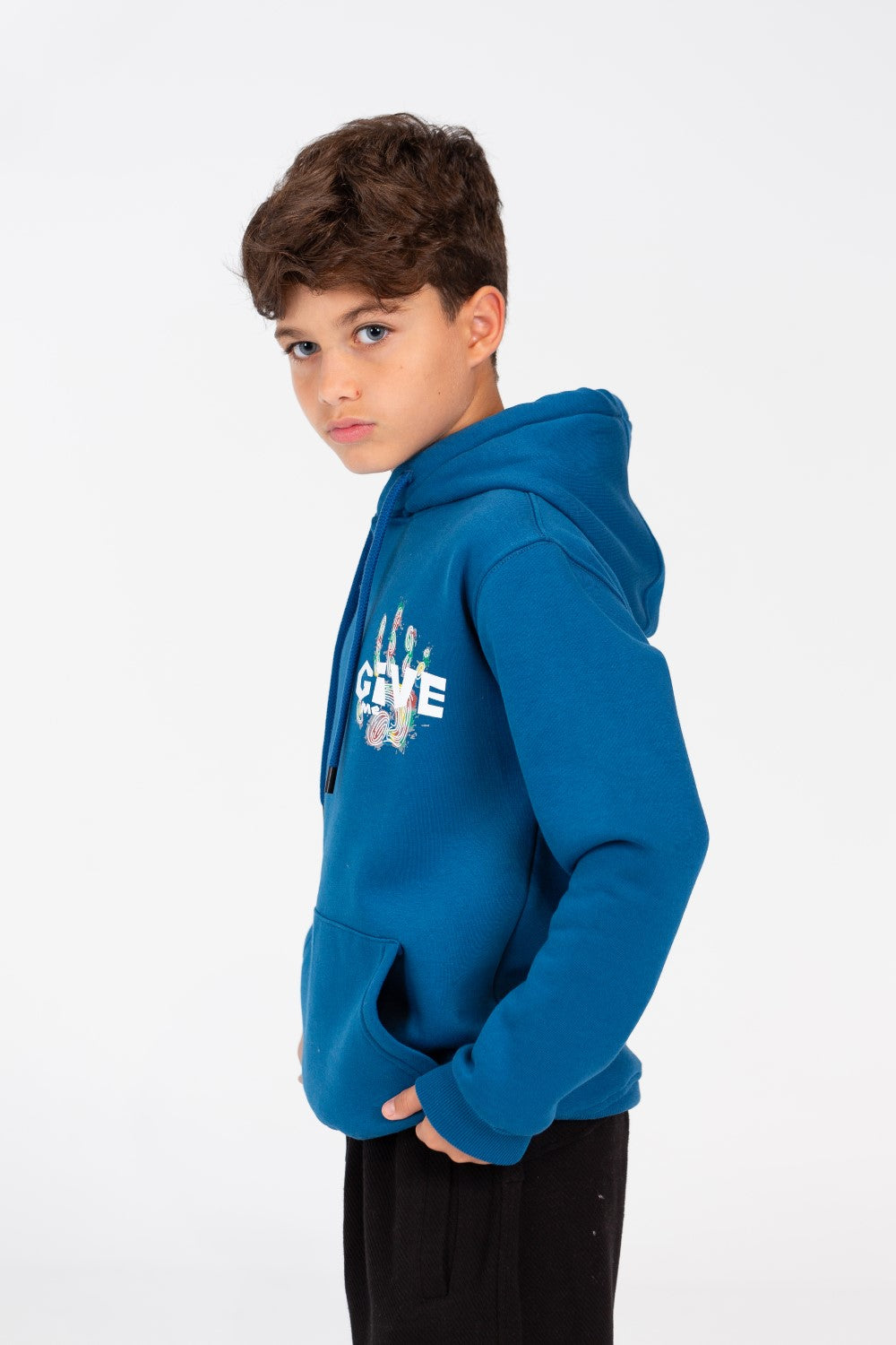 Boy's Hoodie Sweatshirt With Front Pocket In Practical Melton Material