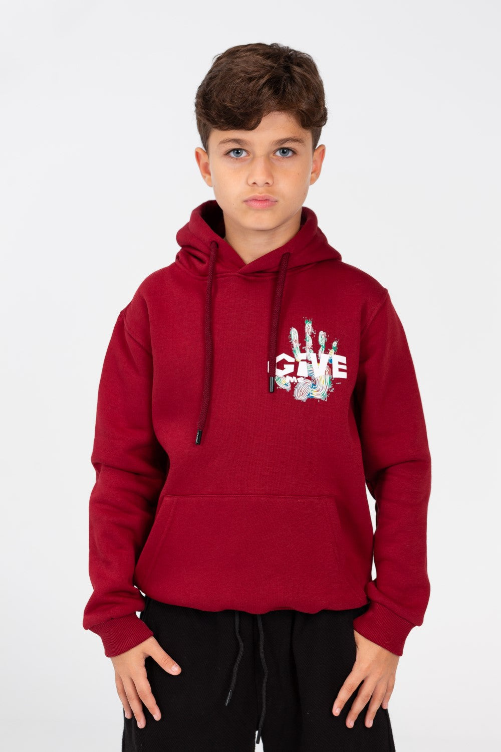Boy's Hoodie Sweatshirt With Front Pocket In Practical Melton Material