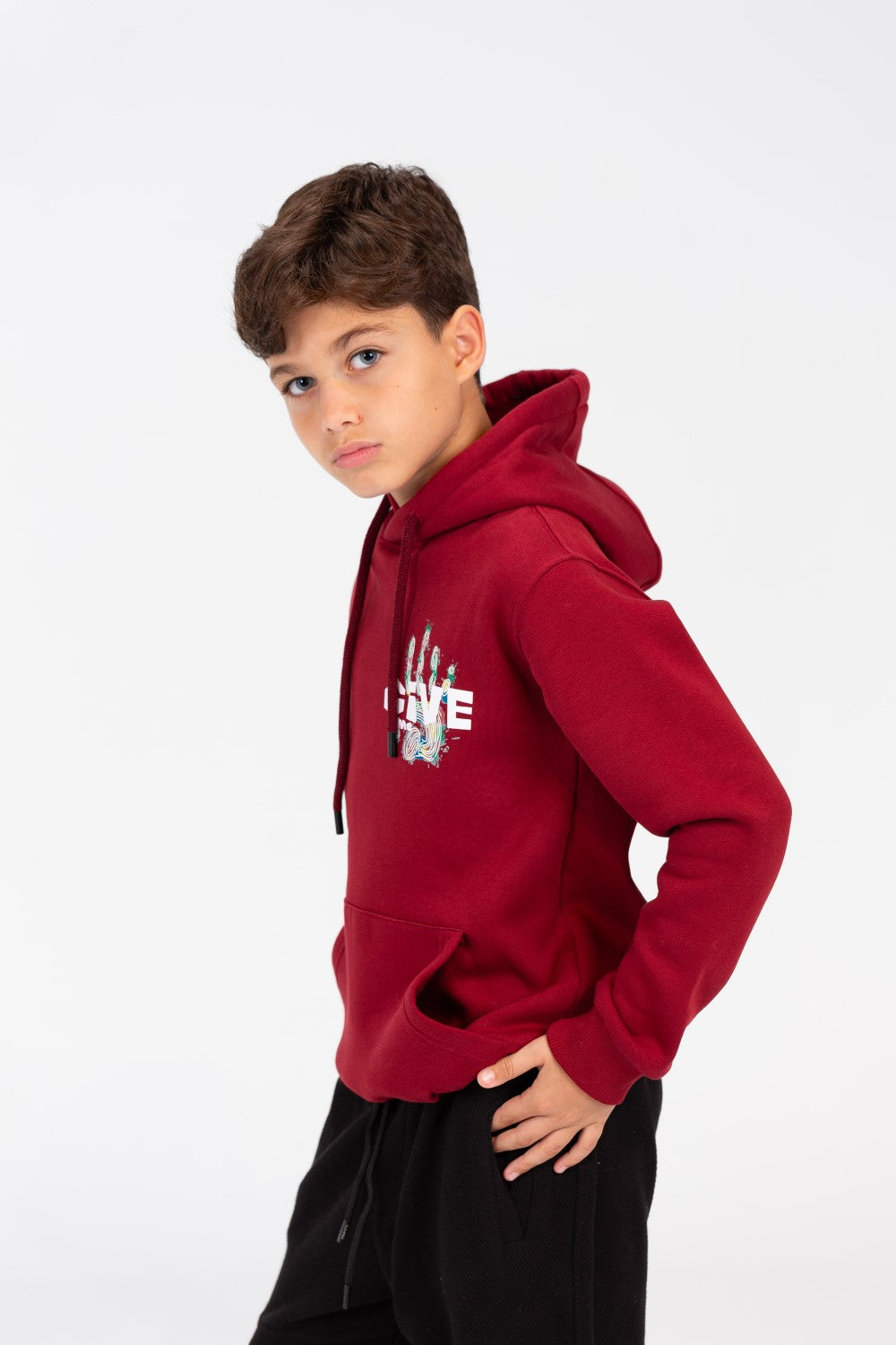 Boy's Hoodie Sweatshirt With Front Pocket In Practical Melton Material