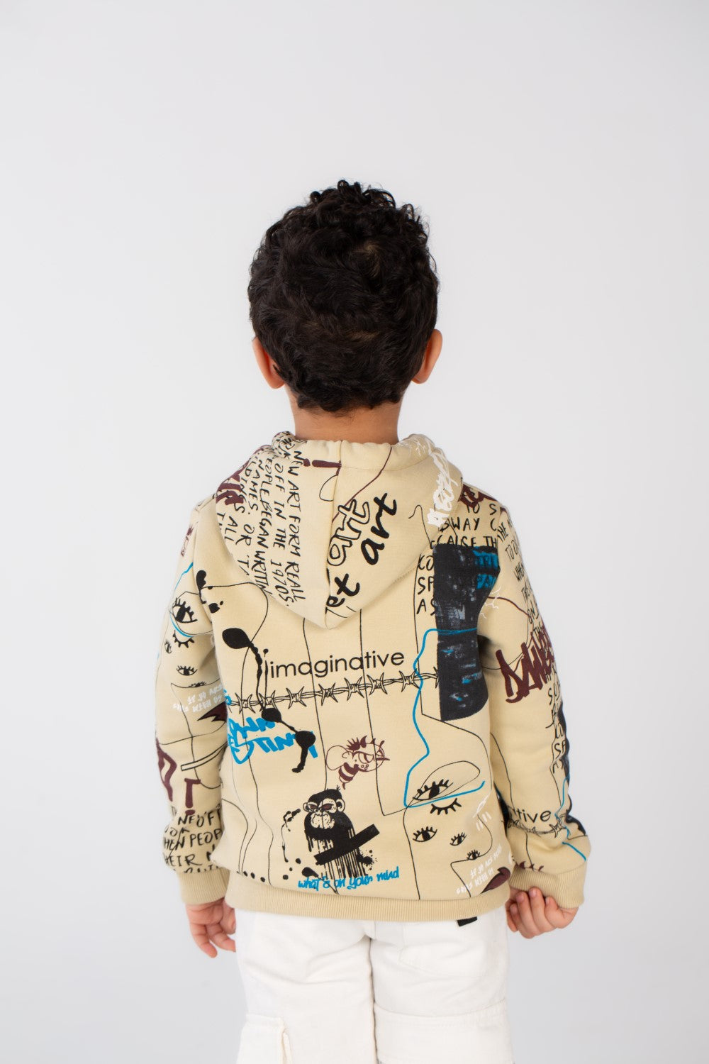 Boy's Slim Fit Hooded Melton Padded Full Back & Front Printed Hoodie Sweatshirt