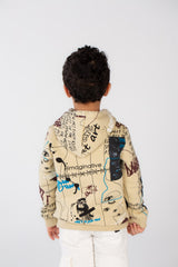Boy's Slim Fit Hooded Melton Padded Full Back & Front Printed Hoodie Sweatshirt